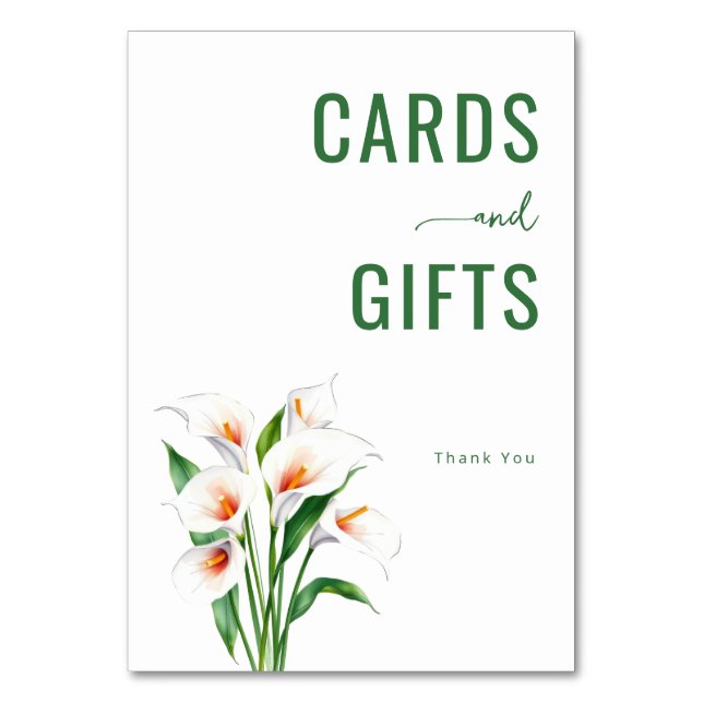 Grateful Green Botanical Calla Lilies Table Number (Front)
