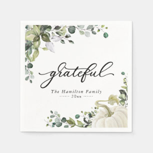 Grateful Greenery Eucalyptus Thanksgiving Dinner Napkin