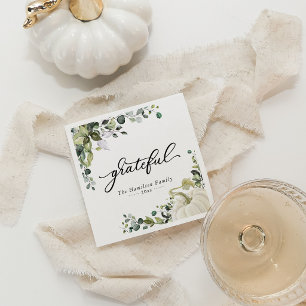 Grateful Greenery Eucalyptus Thanksgiving Dinner Napkin