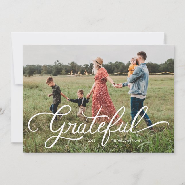 Grateful Hand-Lettered Holiday Photo Card (Front)
