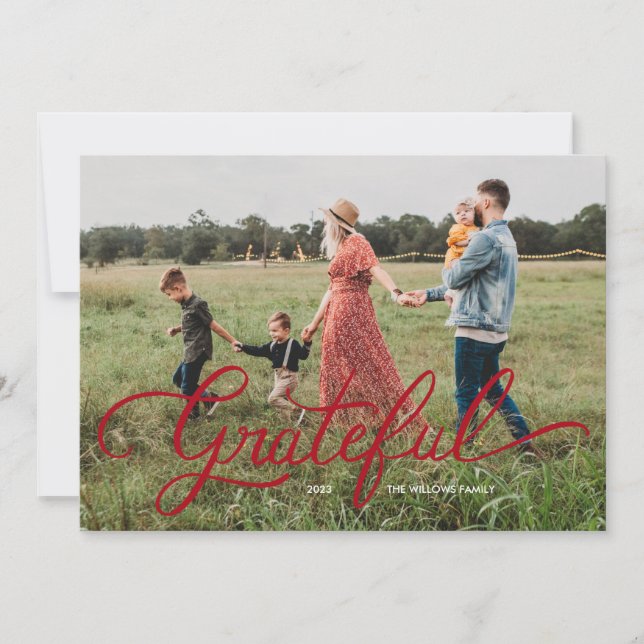 Grateful Hand-Lettered Holiday Photo Card (Front)