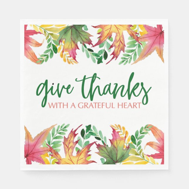 Grateful Heart Autumn Leaves Thanksgiving Border Napkin (Front)