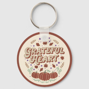 Grateful Heart Autumn Pumpkin Design Key Ring