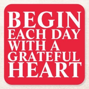 Grateful Heart Graphic Typography Coaster
