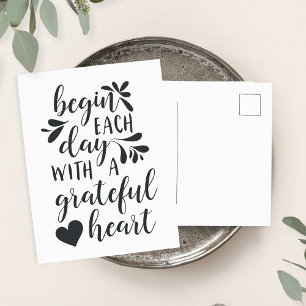 Grateful Heart   Hand Lettered Typography Quote Postcard