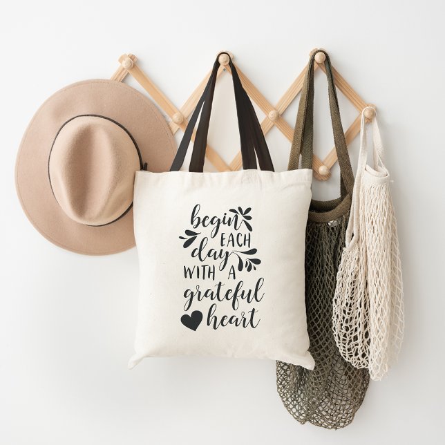 Grateful Heart | Hand Lettered Typography Quote Tote Bag (Creator Uploaded)