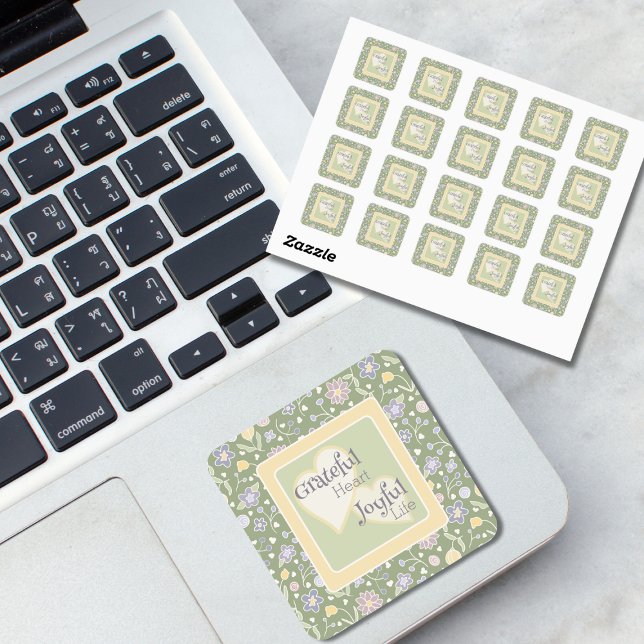 Grateful Heart Joyful Life Floral Sticker  (Grateful Heart Joyful Life Floral Sticker – Inspirational Cottagecore Design)