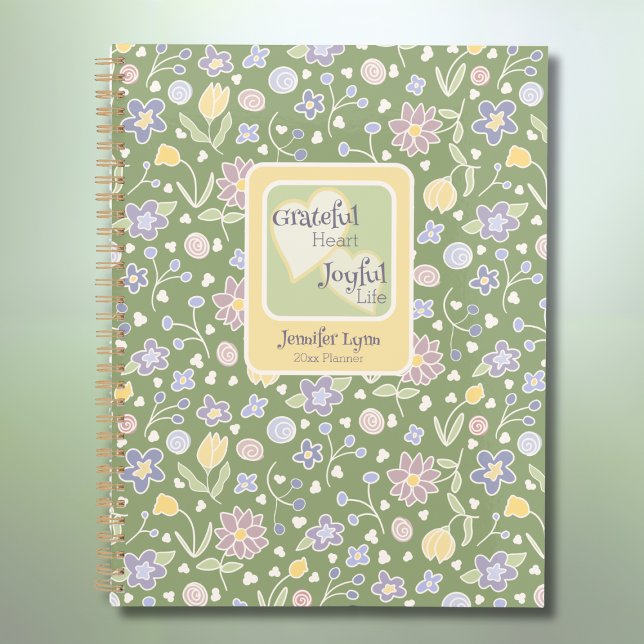 Grateful Heart Joyful Life Personalized Planner  (Grateful Heart Joyful Life Personalized Planner – Floral Green Weekly & Monthly Organizer)