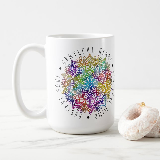 Grateful Heart Peaceful Mind Restful Soul Coffee Mug (With Donut)