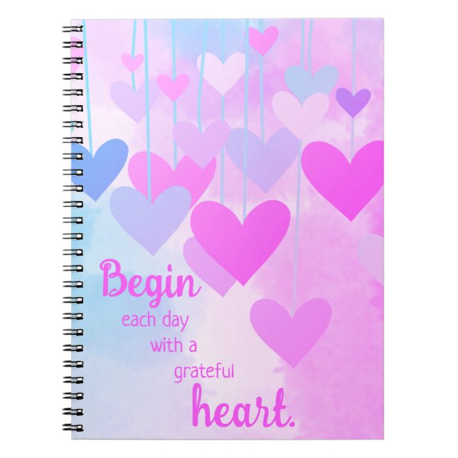 Grateful Heart Pink Purple Blue Gratitude Quote Notebook (Front)