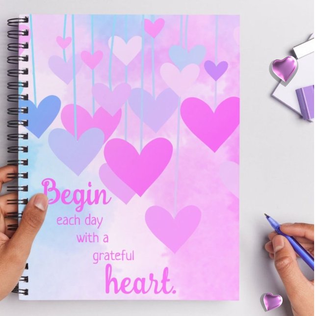 Grateful Heart Pink Purple Blue Gratitude Quote Notebook ("Begin with a Grateful Heart" journal- for morning reflections, gratitude practice & inspiration.)
