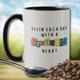 Grateful Heart Scrapbook Typography Inspirational  Mug