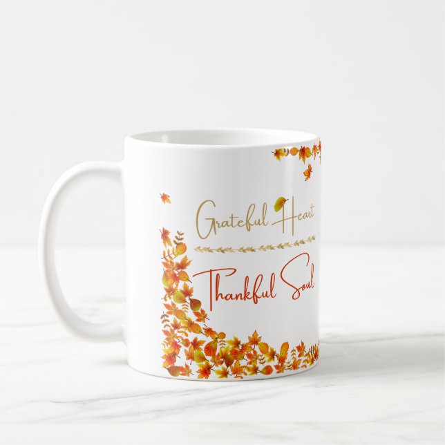 Grateful Heart Thankful Soul Mug – Minimal Fall  (Left)