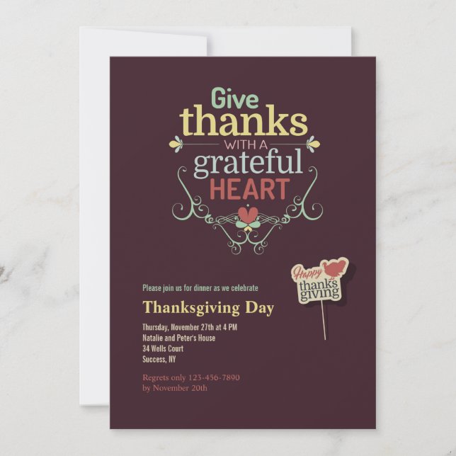 Grateful Heart Thanksgiving Invitation (Front)