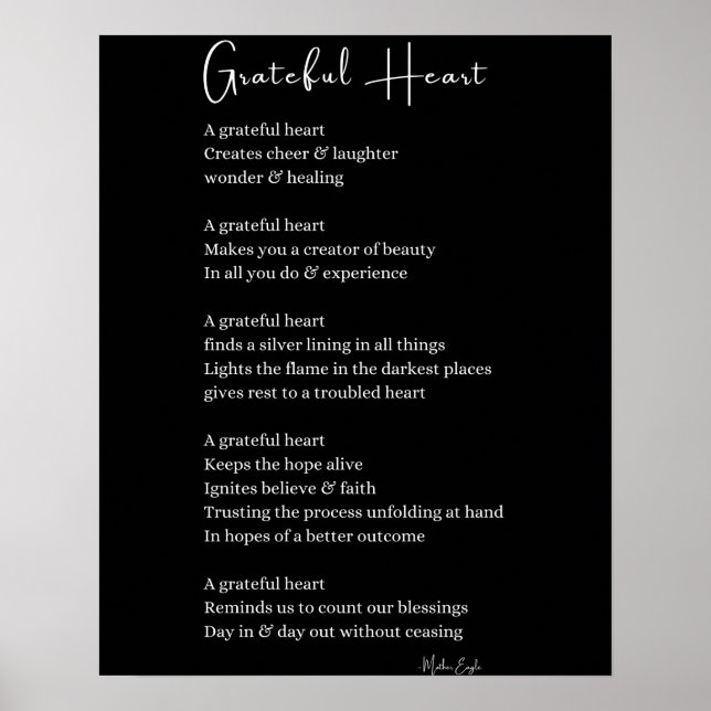 Grateful heart thanksgiving poem wall art poster (Front)