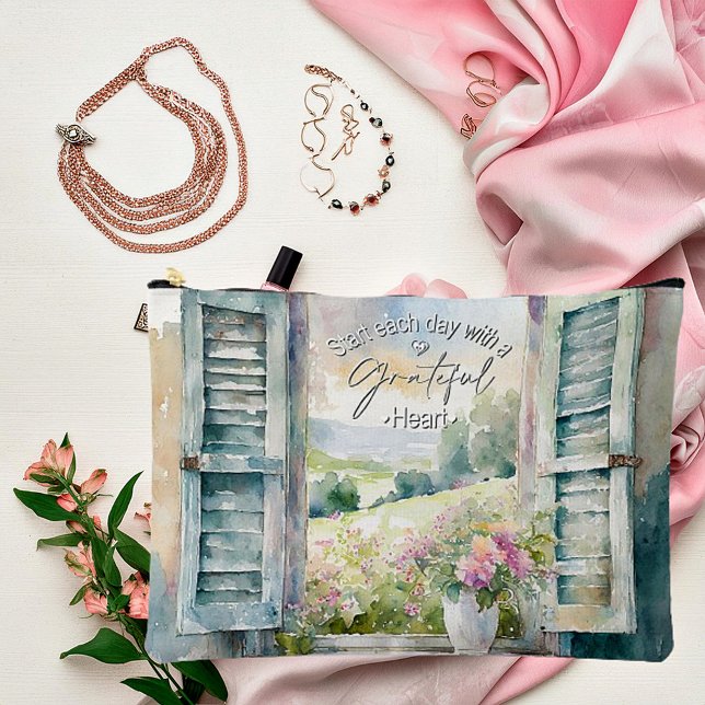 Grateful heart watercolor floral window  accessory pouch (Creator Uploaded)