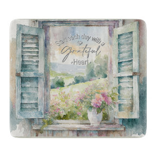 Grateful heart watercolor floral window  cutting board