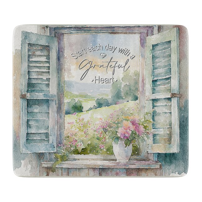Grateful heart watercolor floral window  cutting board (Front)