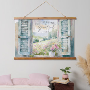 Grateful heart watercolor floral window hanging tapestry