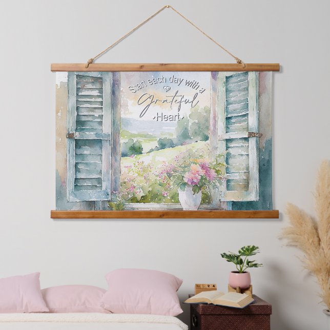 Grateful heart watercolor floral window  hanging tapestry (Bedroom)