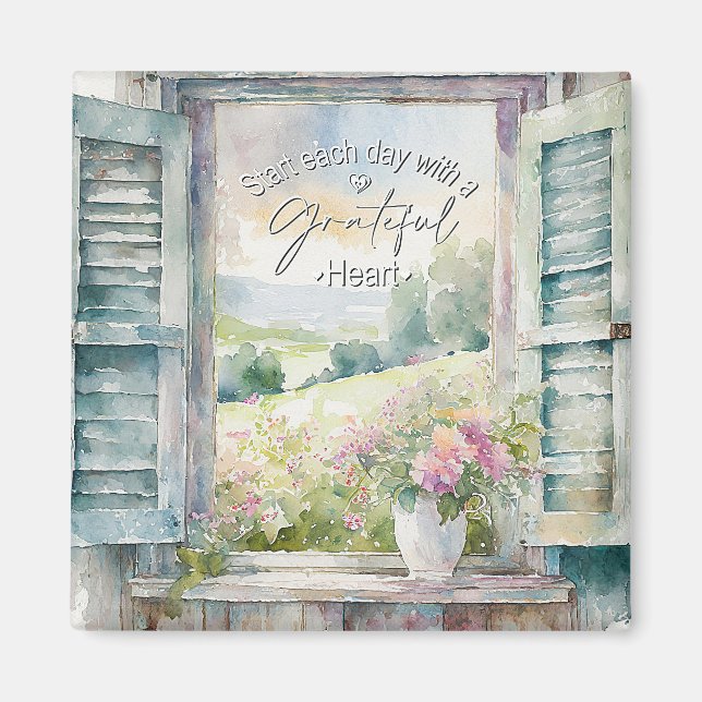 Grateful heart watercolor floral window  magnet (Front)