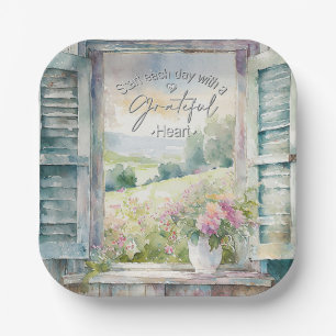 Grateful heart watercolor floral window paper plate