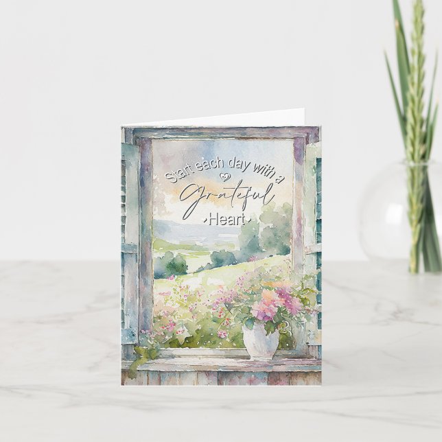 Grateful heart watercolor floral window  thank you card (Front)