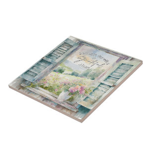 Grateful heart watercolor floral window tile
