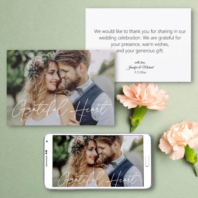 Grateful Heart wedding photo minimal thank you Card (Creator Uploaded)