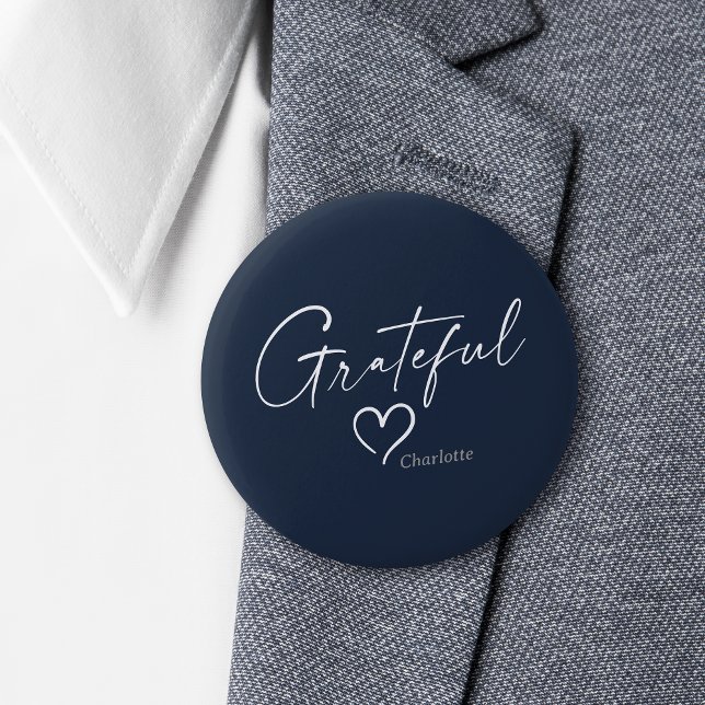 Grateful Heart | Your Name Minimal Ink Script 6 Cm Round Badge (Creator Uploaded)