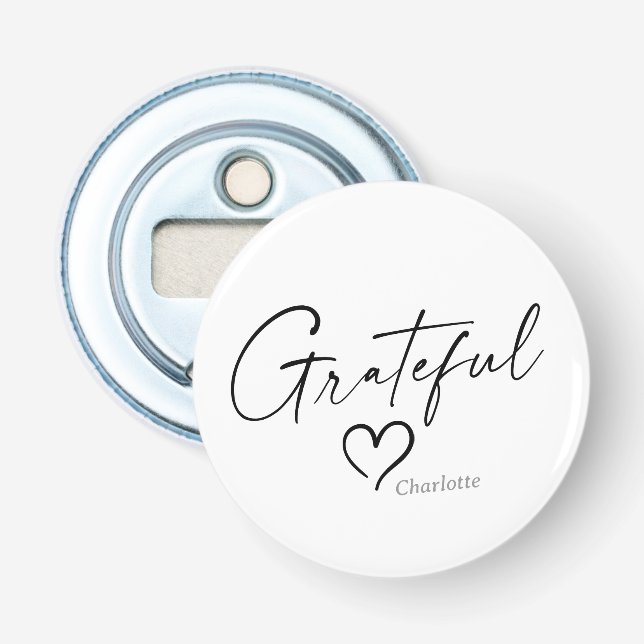 Grateful Heart | Your Name Minimal Ink Script Bottle Opener (Front)