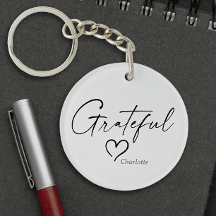 Grateful Heart   Your Name Minimal Ink Script Key Ring
