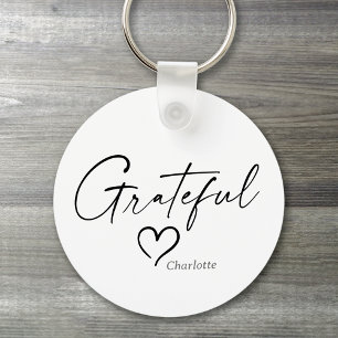 Grateful Heart   Your Name Minimal Ink Script Key Ring