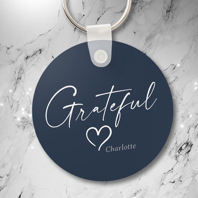 Grateful Heart | Your Name Minimal Ink Script Key Ring (Creator Uploaded)