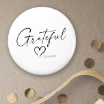 Grateful Heart | Your Name Minimal Ink Script Magnet<br><div class="desc">Attract that positive energy with a "Gratitude" round kitchen magnet, featuring a unique custom design with "Grateful" in elegant handwritten script with a beautiful hand drawn heart and your personalized name. Several sizes to choose from. Black and white or easily edit the primary color as you like. A great gift...</div>