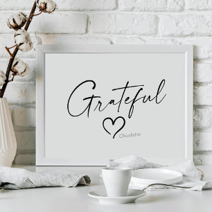 Grateful Heart   Your Name Minimal Ink Script Poster