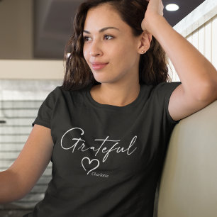 Grateful Heart Your Name Minimal Ink Script T-Shirt