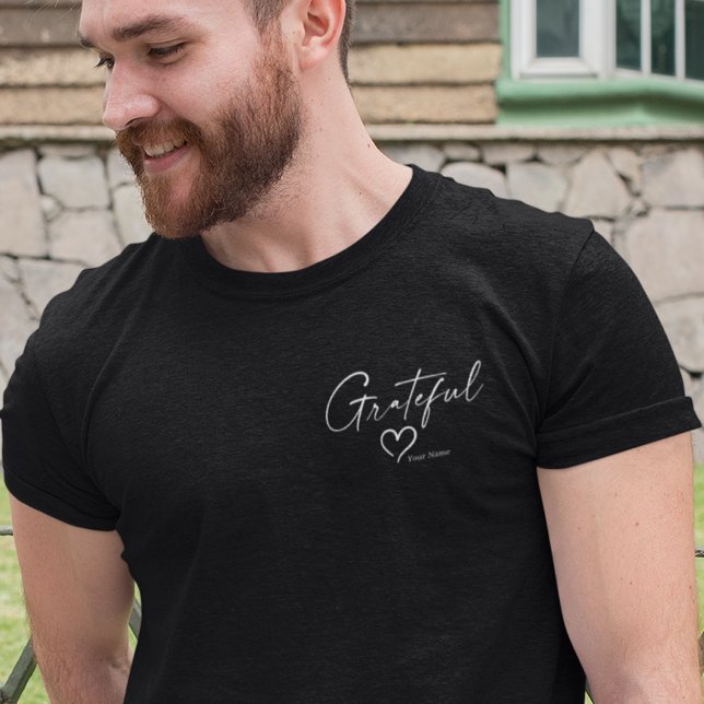 Grateful Heart | Your Name Minimal Ink Script T-Shirt (Creator Uploaded)