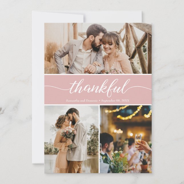 Grateful Hearts: Customisable Wedding Thank You Ca (Front)