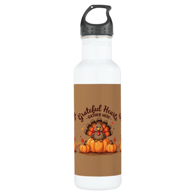Grateful Hearts Thanksgiving Turkey 710 Ml Water Bottle (Front)