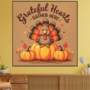 Grateful Hearts Thanksgiving Turkey Canvas Print