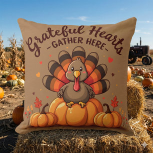 Grateful Hearts Thanksgiving Turkey Cushion