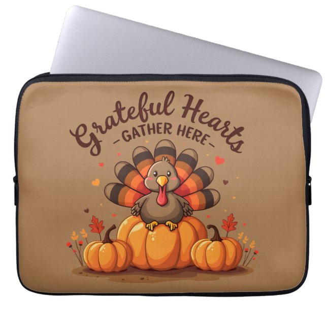 Grateful Hearts Thanksgiving Turkey Laptop Sleeve (Front)