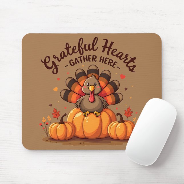 Grateful Hearts Thanksgiving Turkey Mouse Mat (With Mouse)