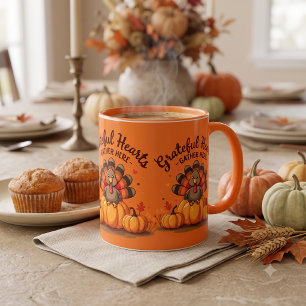 Grateful Hearts Thanksgiving Turkey Orange Mug