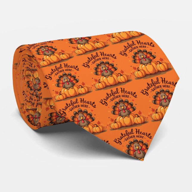 Grateful Hearts Thanksgiving Turkey Orange Tie (Rolled)
