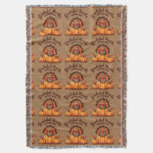 Grateful Hearts Thanksgiving Turkey Throw Blanket