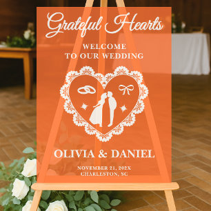 Grateful Hearts   Thanksgiving Wedding Welcome Acrylic Sign