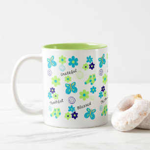 Grateful I Thankful I Blessed Fun Blue Green Mug