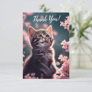 Grateful Kitten in Cherry Blossoms Thank You Card